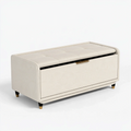 Banc de rangement 120 x 45 x 50 cm en tissu beige avec assise capitonnée style contemporain