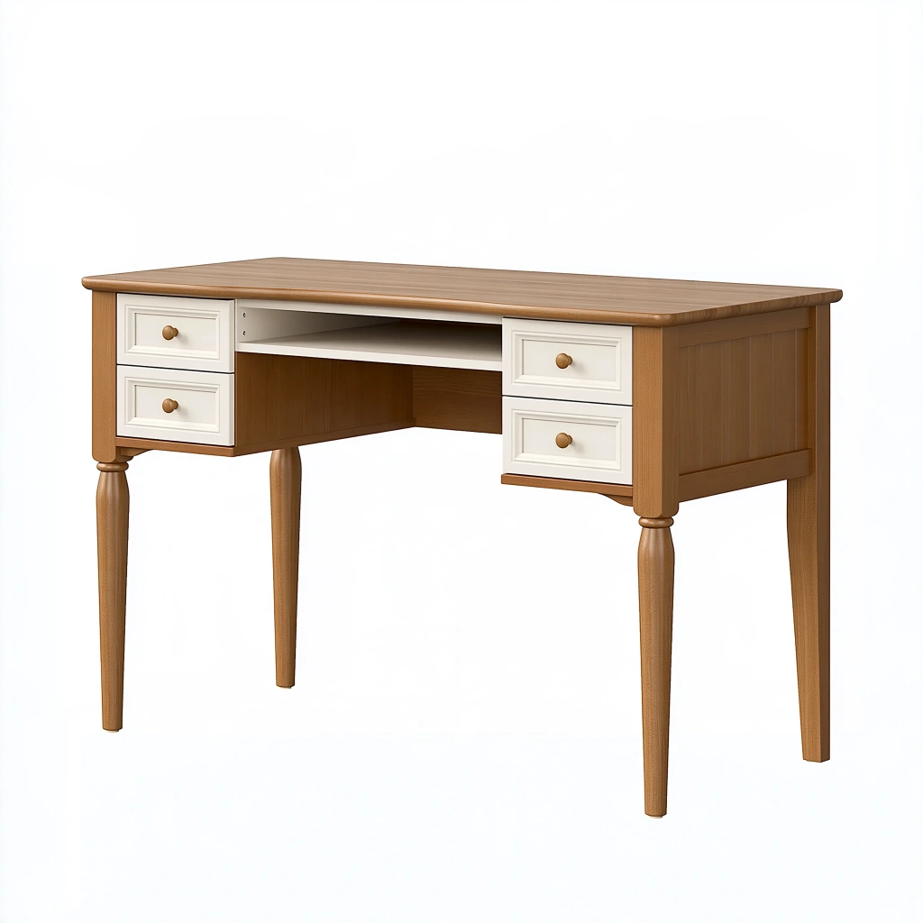 Bureau 120 x 60 x 75 cm en bois marron et blanc avec 4 tiroirs style classique