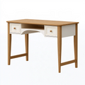 Bureau 120 x 60 x 75 cm en bois blanc et naturel avec 2 tiroirs style classique