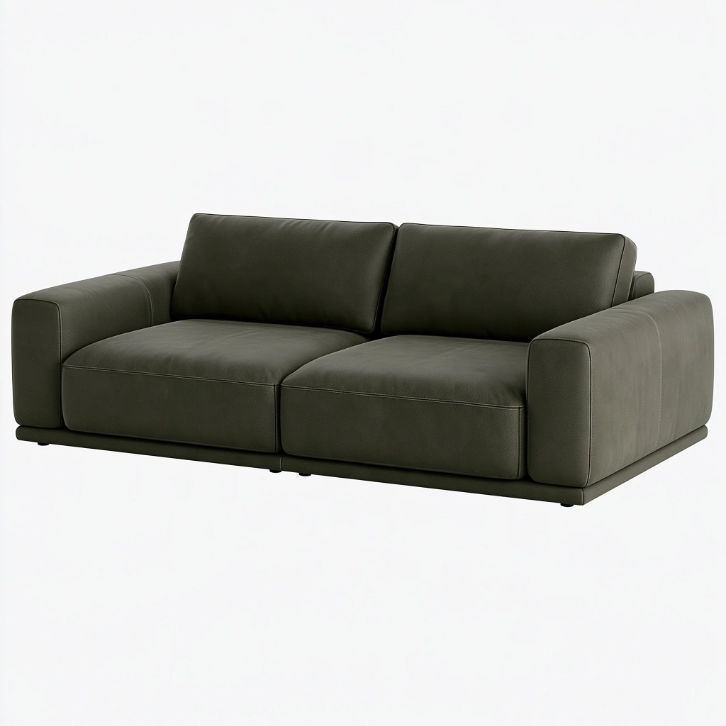 Canapé 2 places 210 x 100 x 78 cm revêtement aspect cuir vert olive style contemporain