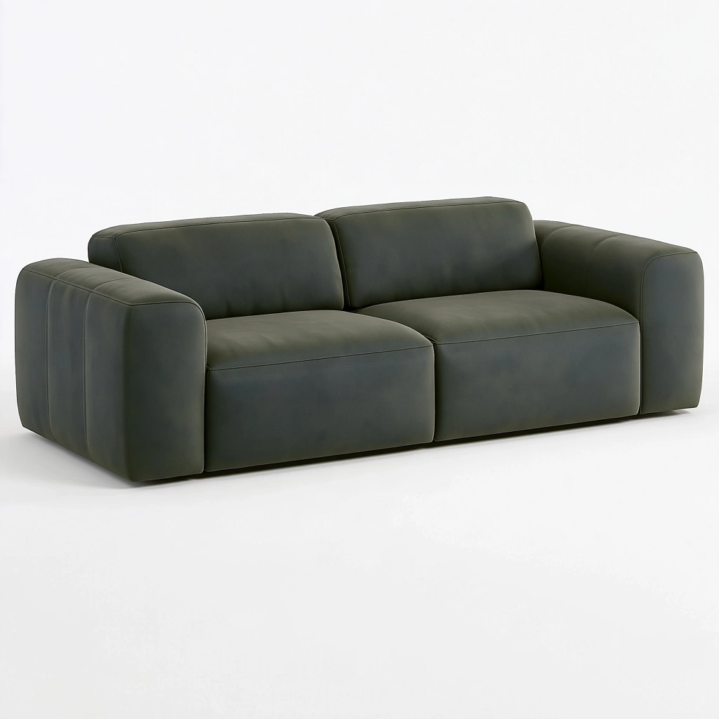 Canapé 2 places 180 x 95 x 75 cm en revêtement aspect cuir vert foncé style contemporain
