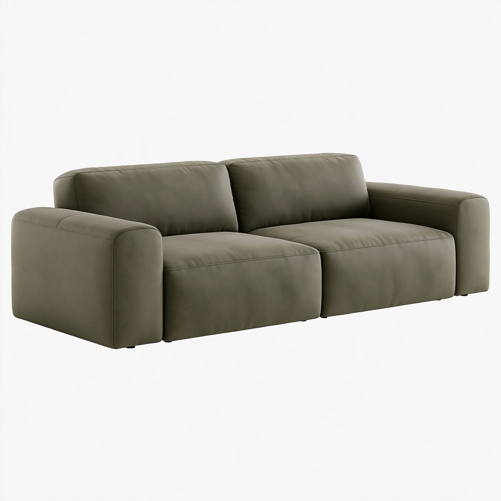Canapé droit 220 x 95 x 82 cm revêtement aspect cuir kaki style contemporain