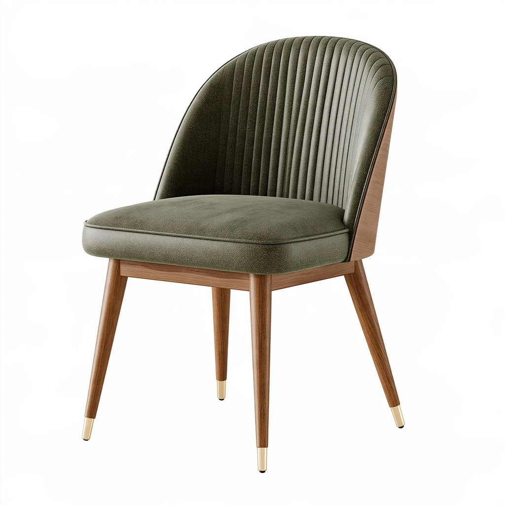 Chaise de salle à manger 56 x 61 x 82 cm en tissu vert avec pieds en bois style contemporain
