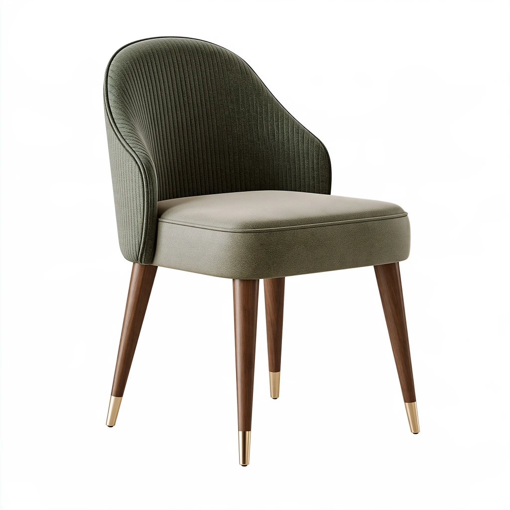 Chaise de salle à manger 58 x 62 x 82 cm en tissu vert olive avec pieds en bois style contemporain