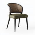 Chaise de salle à manger 56 x 58 x 78 cm en bois noir et rotin naturel avec assise vert olive