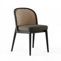 Chaise de salle à manger 55 x 60 x 82 cm en bois noir avec cannage naturel et assise rembourrée vert olive