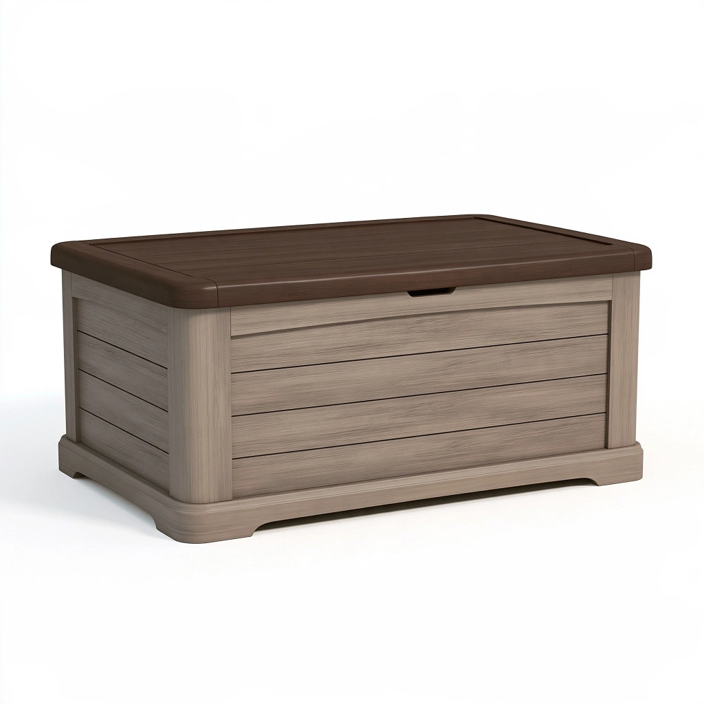Coffre de rangement 120 x 60 x 65 cm en résine taupe et marron style classique