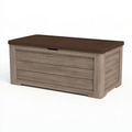 Coffre de rangement extérieur 120 x 60 x 63 cm en résine brun et taupe style imitation bois avec couvercle