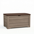 Coffre de rangement 80 x 45 x 50 cm en plastique taupe et brun style bois avec couvercle