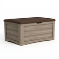 Coffre de rangement 120 x 55 x 60 cm en résine taupe et marron avec couvercle pour extérieur