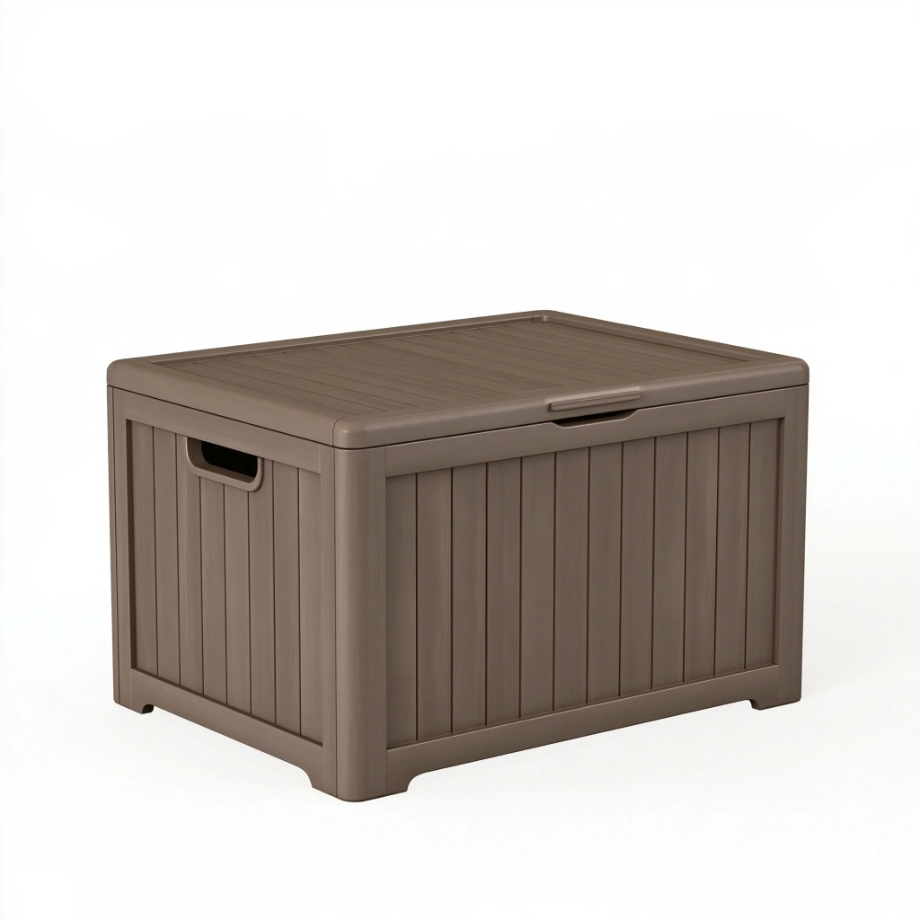Coffre de rangement 120 x 60 x 60 cm en plastique taupe - extérieur à couvercle