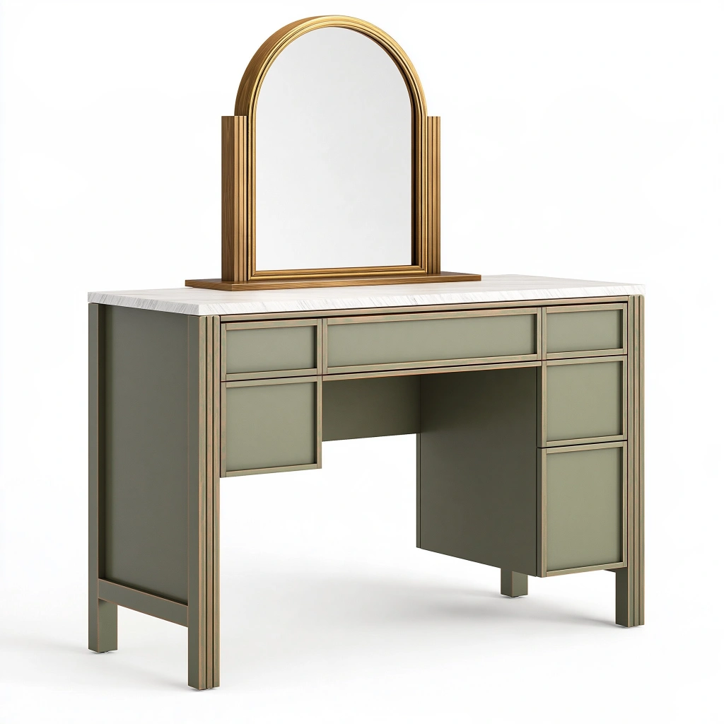 Coiffeuse 100 x 45 x 150 cm avec miroir verre vert kaki doré style Art déco