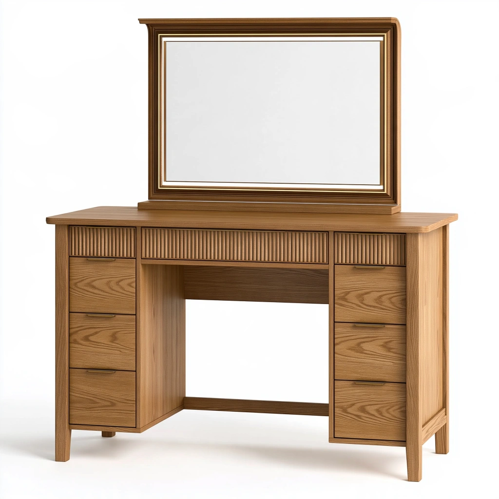 Coiffeuse 140 x 45 x 155 cm en bois marron avec miroir et 7 tiroirs style classique