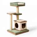 Arbre à chat 60 x 60 x 160 cm en bois beige et vert avec griffoirs en sisal et niche