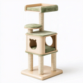 Arbre à chat 60 x 50 x 145 cm en bois beige et vert avec plateformes à griffer