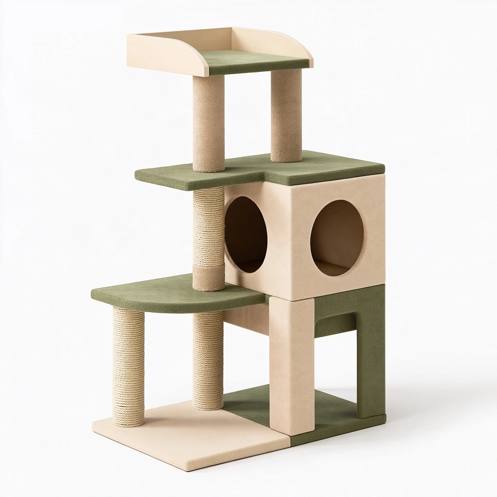 Arbre à chat 60 x 50 x 150 cm beige et vert avec griffoirs en sisal et niches