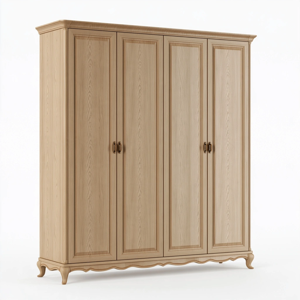 Armoire 200 x 60 x 220 cm en bois beige style classique à 4 portes