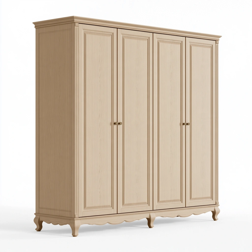 Armoire 4 portes 200 x 60 x 220 cm en bois beige style classique