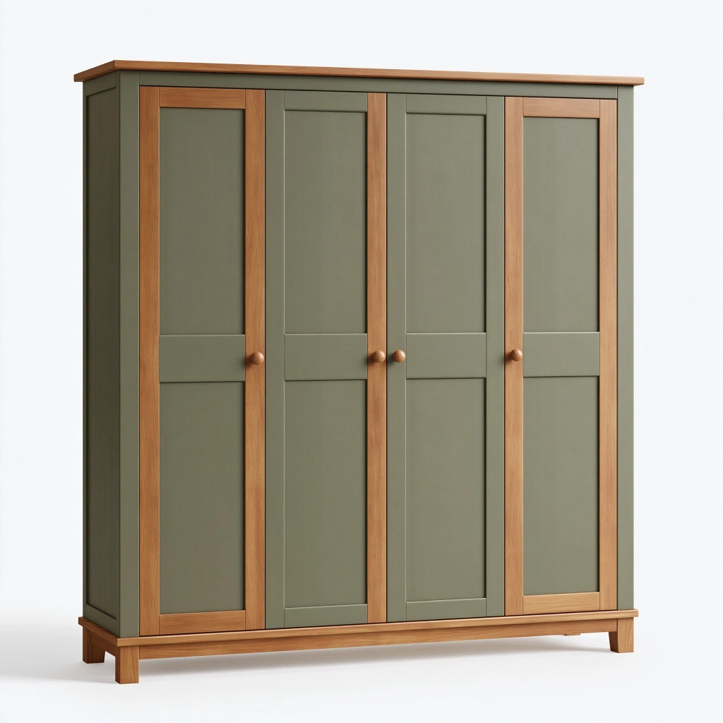 Armoire 180 x 55 x 200 cm en bois vert olive et naturel à 4 portes style campagne