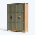 Armoire 4 portes 160 x 60 x 200 cm en bois vert olive et chêne style contemporain