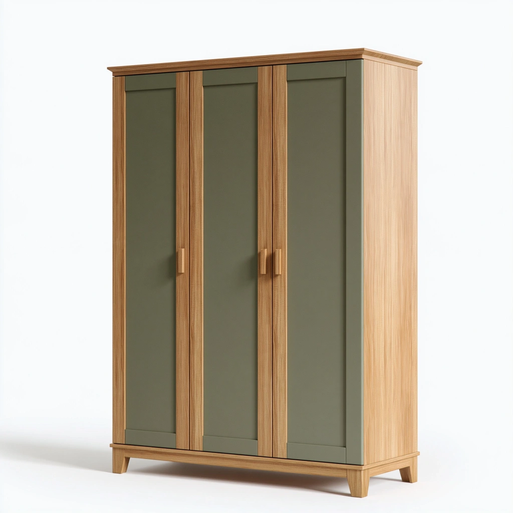 Armoire 3 portes 120 x 55 x 190 cm en bois vert olive rangement contemporain