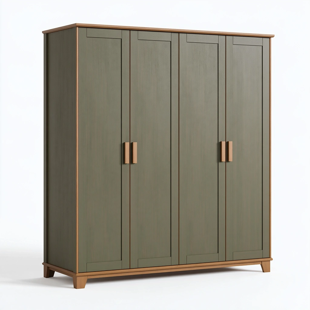 Armoire 180 x 60 x 200 cm en bois vert olive à 4 portes style contemporain