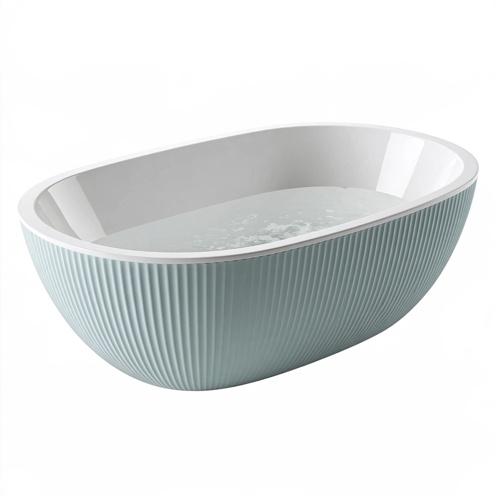 Baignoire îlot ovale 170 x 80 x 58 cm acrylique vert gris design rainuré