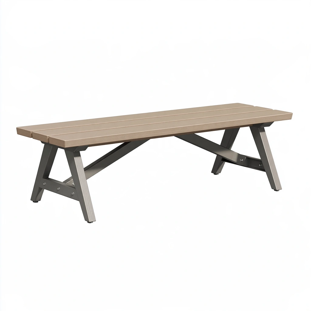 Banc de jardin 120 x 35 x 45 cm lames aspect bois beige structure métal gris style contemporain